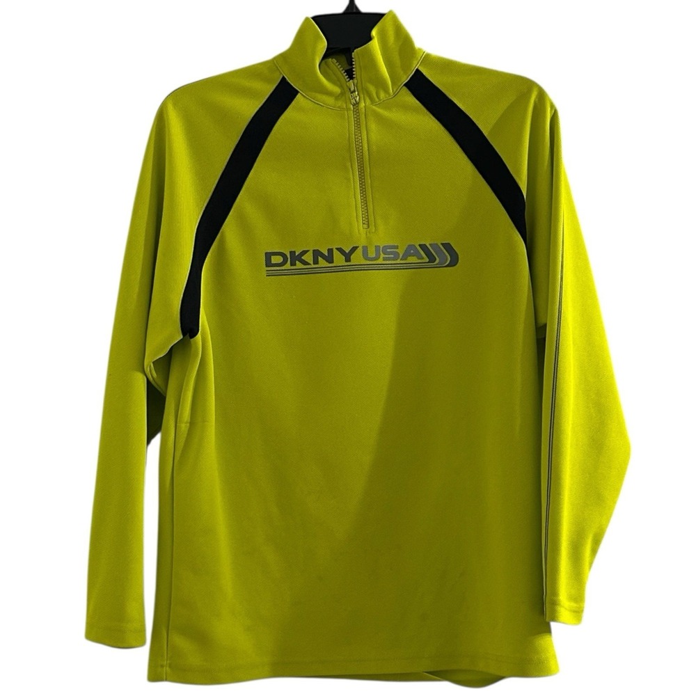 DKNY Sport Neon Yellow 1/4 Zip‎ Pullover Mens XS Athletic Y2K Logo